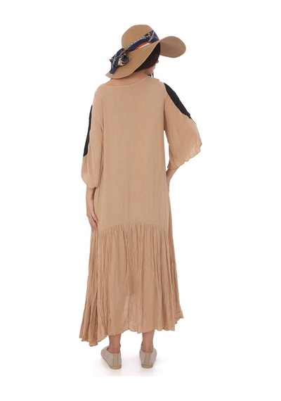 Bohem Stil Omuz Dekolteli Şık Dökümlü Elbise Camel Bohem Stil Omuz Dekolteli Şık Dökümlü Elbise Camel