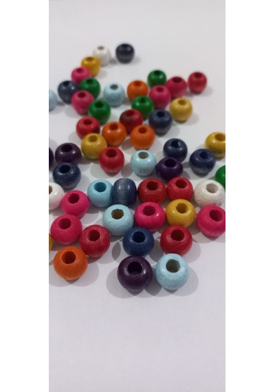 Renkli Yassı Ahşap Pul Boncuk 25 Gr. 8mm 01
