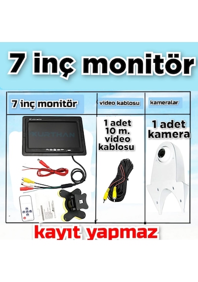 Panelvan Araç Uyumlu 7'' Ekran 1 Beyaz Tepe Kamera Kayıtsız 12 V