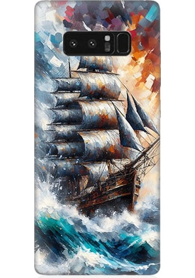 Samsung Galaxy Note 8 Uyumlu Fırtınada Dalgalı Yelkenli Gemi Desenli Silikon Kılıf Çok Renkli