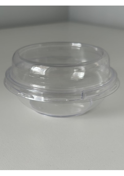 Kristal Yuvarlak Tatlı Sütlaç Kasesi - Mika Plastik Kap - Şeffaf - Kapaklı - 180 Ml/cc - 10 Adet