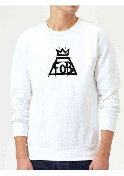 Fall Out Boy Chicago Baskılı Beyaz Erkek Örme Sweatshirt