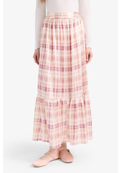 DeFacto Desenli Esnek Belli Saten Maxi Etek F2726AX25SMPN441 Pembe