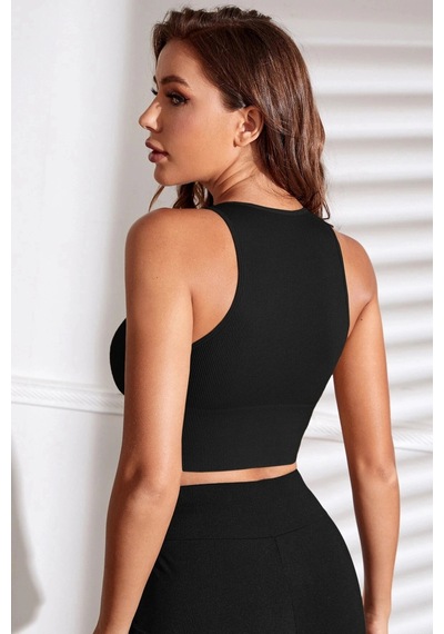 Kapsulavm Kadın Siyah Derin Göğüs Dekolteli Şık Crop Top Bluz