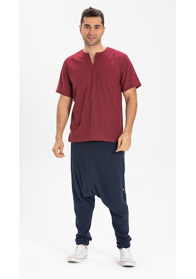 Kısa Kol Şile Bezi Bisiklet Yaka Erkek Tshirt Koyu Bordo 3068