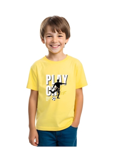 Fyk Kids Unisexs Çocuk Düz Kısa Kollu T-shirt Sarı