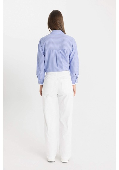 Defacto Wide Leg Geniş Bol Paça Cepli Beyaz Basic Düz Gabardin Pantolon C4528AX24SMWT83 Beyaz