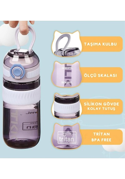 Tkk 550ml Kilitlenebilir Kapak Rahat İçim Taşıma Kulplu Tritan Spor Matara Mor Diğer