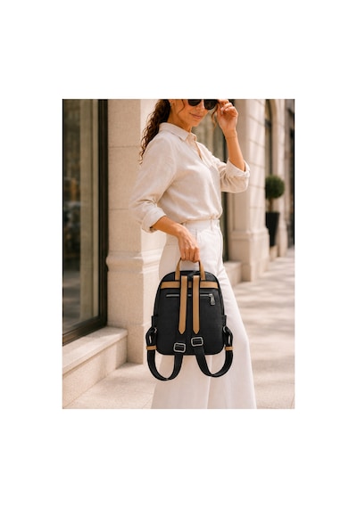Just Polo Kadın Günlük Kullanıma Uygun Çok Bölmeli Sırt Çantası Ebat : 30 X 25 Cm Shopper Siyah Camel