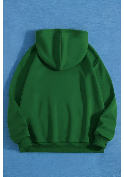 Papatya Kelebek Baskılı Oversize Sweatshirt Yeşil