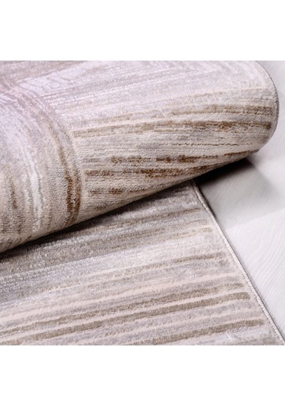 Bespoky Moda Bej Modern Geometrik Salon Halısı Makine Dokuma