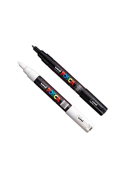 Pc-1m Boya Sanatı Markör Kalemleri - Kumaş Cam Metal Kalem - Siyah + Beyaz Her Birinden 1 Adet 103 Ivory