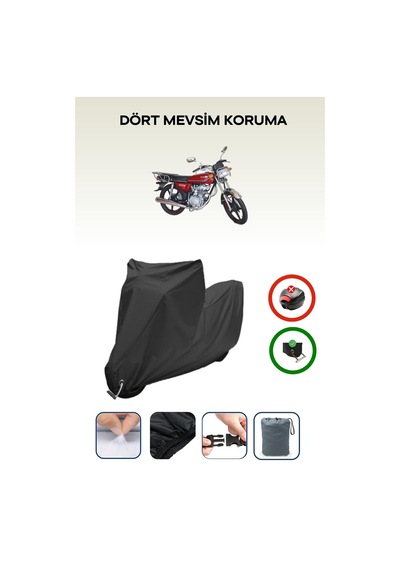 Siyah Kilit Uyumlu Kuba Km125-6 Uyumlu Motosiklet Brandası Su Geçirmez
