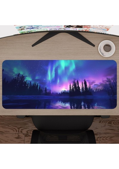 Aurora Kuzey Işıkları Gaming Mouse Pad Kauçuk Kaymaz Taban Mousepad V4, 70x30 Xl