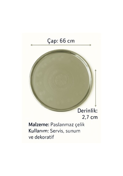 Yemek Tepsisi Çelik Yer Sofrası 66 Cm Paslanmaz Sunum Sinisi No:70 Gri