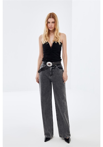 Antrasit Wide Leg Yüksek Bel Jean-antrasit Antrasit