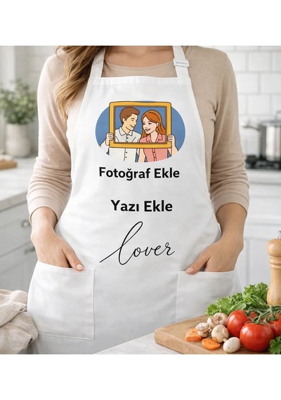 Bk Gift Kişiye Özel Kendin Tasarla Beyaz Mutfak Önlüğü - Aşçı Önlüğü, Şef Önlüğü, Sevgiliye Hediye, Doğum Günü Hediyesi Kobitmeyencom36893 Bk Gift