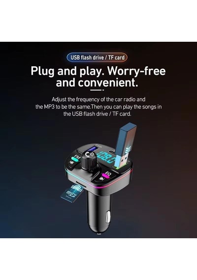 Ga04 Pd20w Qualcomm 3.0 Hızlı Şarj Aleti Rgb Renkli Fm Transmitter Mp3 Çalar Bluetooth 5.3 Çakmaklık Pd20w Qc3.0 Hızlı Şarj
