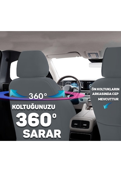 Minderland Fa Serisi - Ford Tourneo Courier İle Uyumlu Koltuk Kılıfı, Tay Tüyü / Füme