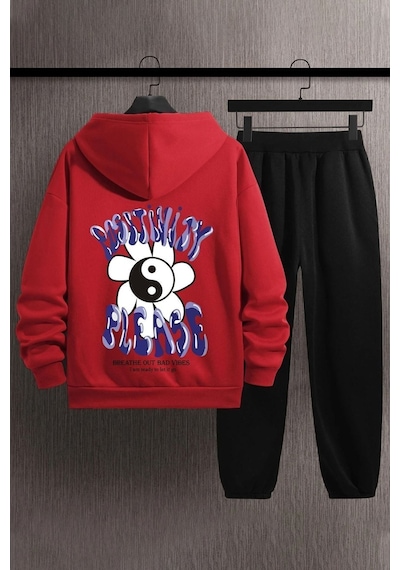 Uyguntarz Unisex Positivity Baskılı Eşofman Takımı Kırmızı