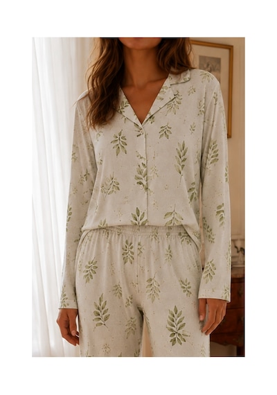 Fit Women Kadın Relax Fit Düğme Çağla Yeşili Pijama Takımı