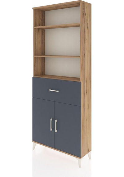 Arges Dolap 4 Raflı Tek Çekmeceli 2 Kapaklı 88x30x221 Çam-antrasit Atlas Çam