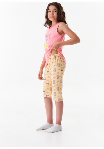 Fullamoda Kedi Baskılı Bisiklet Yaka Kız Çocuk Pijama Takımı 24mıcg631212238-pembe 24MICG631212238-Pembe