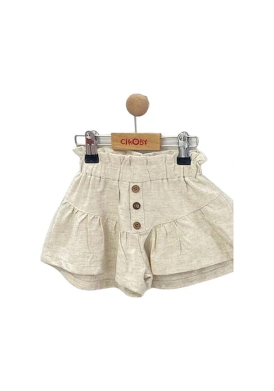 Çikoby Kız Bebek Çocuk Üst Pütükare Askılı Şortlu Takım-13869 Bej