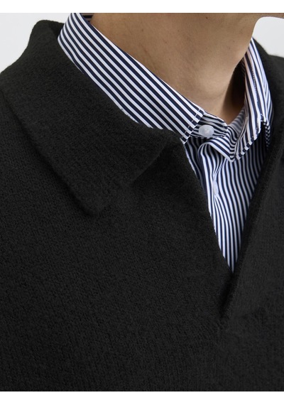 Jack&jones Erkek Relaxed Fit V Yırtmaçlı Yaka Triko Kazak - Soho - 12279214 Siyah