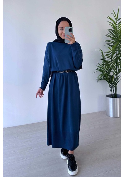 Kahijab Merserize Elbise - Petrol Petrol Mavi