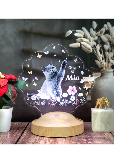 Kedi Fotoğraflı Led Lamba, Kişiye Özel Fotoğraf Ve İsimli Evcil Hayvan Temalı Lamba Hediye Tek Foto Kedi