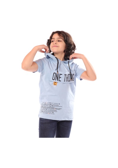 Toontoy Kids Toontoy Erkek Çocuk Baskılı Kapüşonlu Kısa Kollu Tişört Mavi