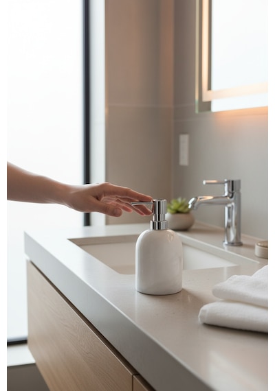 Akayev Mermer Beyaz Gümüş Banyo, Mutfak Sıvı Sabunluk Çok Renkli