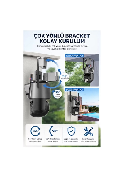 Sw-318 Dual Lens 6mp Wifi Güvenlik Kamerası Gece Görüşlü Hareketli Sesli Çakarlı Alarm Akıllı Kamera