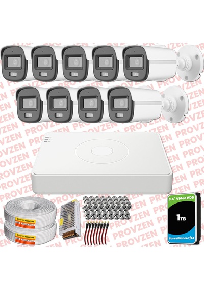 Provzen Hikvision Colorvu Full Hd 9 Kameralı Gece Renkli Güvenlik Kamerası Olay Anında Bildirim
