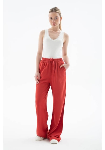 Fashion Friends Yüksel Bel Geniş Paça Kiremit Kadın Pantolon 25y0608k1 Kiremit