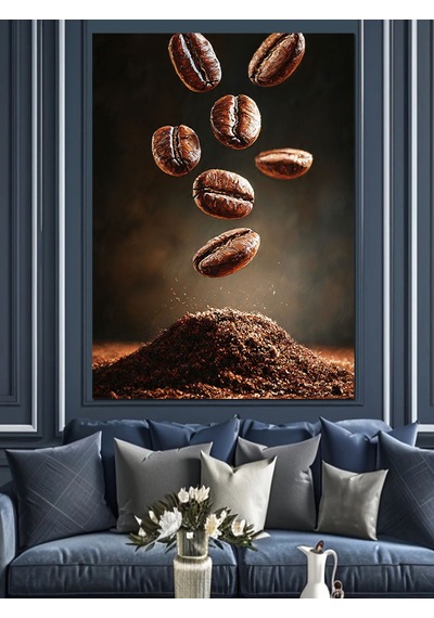 Ahşap Tablo Dökülen Kahve Çekirdekleri Poster