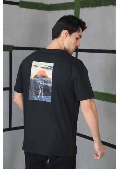 Moda Assema Erkek Bisiklet Yaka Baskılı Kısa Kol Oversize T-shirt - Siyah Çok Renkli