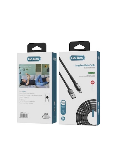 Go Des GD-UC559 Micro USB Kablo 3A Hızlı Şarj Kablosu 3 metre 480 Mbps Data Kablo ZORE-258904