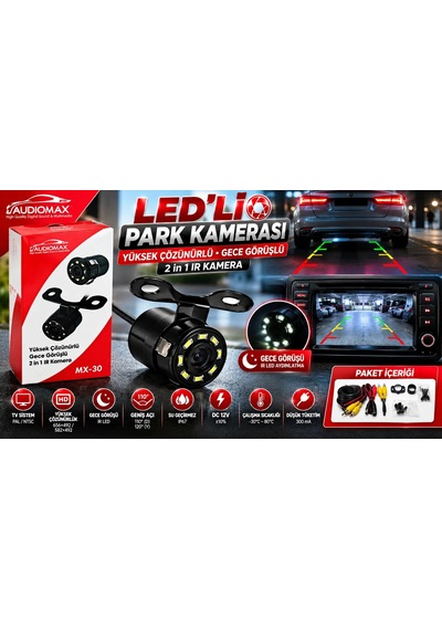 Park Kamerası - Mx-30 Led Li Park Kamerası Gece Görüşlü 2 İn 1 Ir Geri Görüş Kamerası