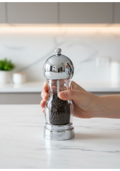 Modern Gri Başlıklı Akrilik Baharat Değirmeni Seramik Öğütücülü Ankastre Uyumlu Tasarım Gri