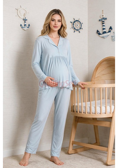 Lady Bebe Mavi Renkli Kol Ve Paçaları Manşetli, 33202 Uzun Kol, 2 Parça Lohusa Hamile Pijama Takımı Açık Mavi