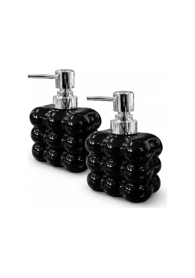Buççin Online Mağaza 2 Adet Bubble Cam Sıvı Sabunluk, 300 Ml + 300 Ml - Siyah, 9,5x6,5x15 Cm Cam Siyah Çok Renkli