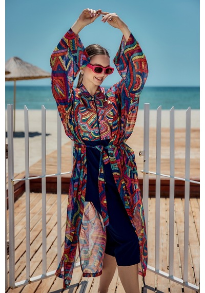 Remsa Mayo Remsa Tesettür Mayo Üzerine Tek Kaftan Kimono Pareo Lacivert01 Rp029 Tuna Lacivert01