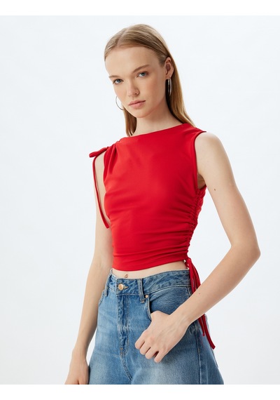 Koton Drapeli Üst Bağcık Detaylı Kolsuz Bisiklet Yaka Slim Fit Kırmızı 4sal30372ık