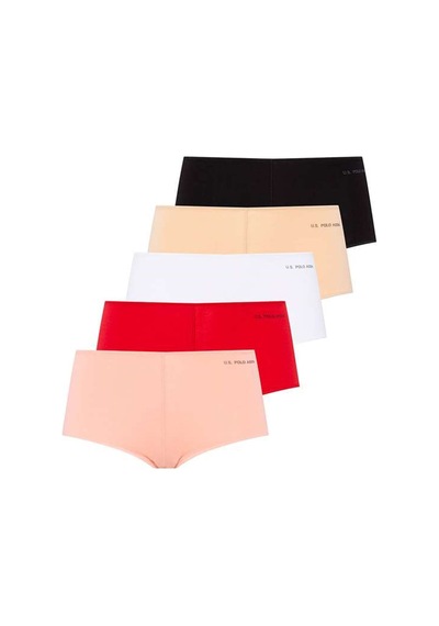 U.S. Polo Assn. U.s Polo Assn. 67004 Kadın 5 Li Kıl Lastiklı Şort -siyah&ten&beyaz&somon&kırmızı Kırmızı