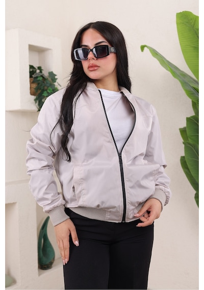 Bomber Kolej Su Geçirmez Ceket Krem Bndk