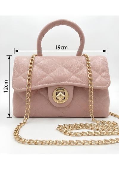 Satuna Parlak Kapitone Mini Çanta Astar Detaylı Zincir Askılı Kadın El Ve Omuz Çantası 19x12 Cm Pembe