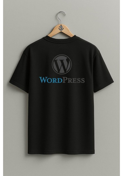Bahriyeli Collection Oversize Wordpress Logo Blog Sırt Tasarımlı Unisex T-shirt Siyah