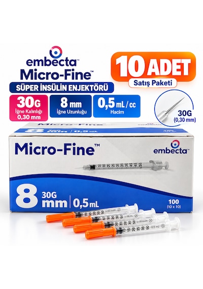 Embecta Micro-fine Süper İnsülin Enjektörü 30g 0,30 Mm X 8 Mm 0,5 Ml 10 Adet